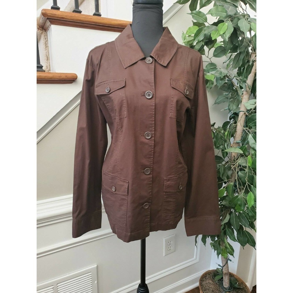 Liz Jordan Women's Brown Cotton Long Sleeve Collared Buttons Long Coat